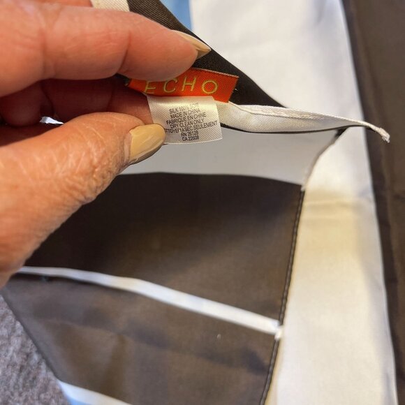 Echo Labyrinthe Geometric Print Blue Brown Silk Scarf - Picture 6 of 7